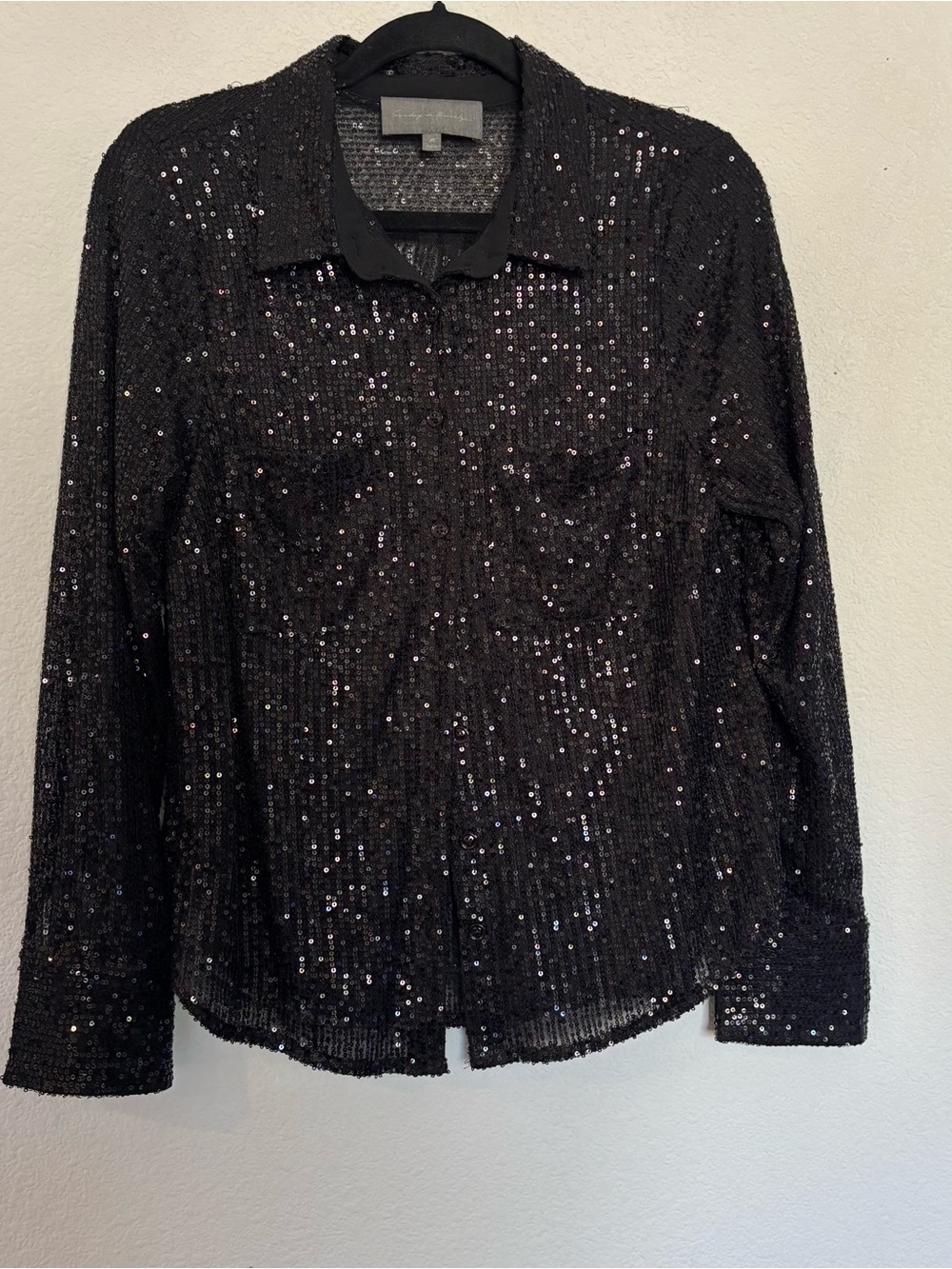 Anthropologie Sunday In Brooklyn Sequin Button Down Top Sequins Black - Picture 4 of 8